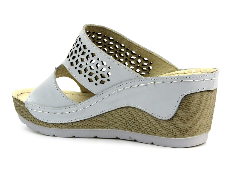 Dámské kožené žabky s ozdobným klínkem - HELIOS Komfort 269, šedá