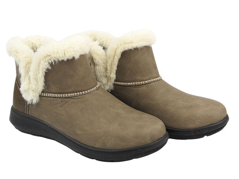 Dámské kozačky s ozdobným kožíškem - Inblu WG-60 Brown - nazouvací