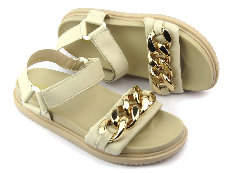 Dámské sandály se zlatým řetízkem - Evento 22SD35-4522, béžové