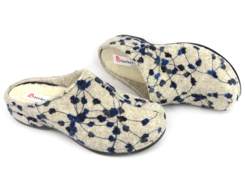 Dámské plstěné pantofle s květinami - BERKEMANN 01028-165 Donata, modré