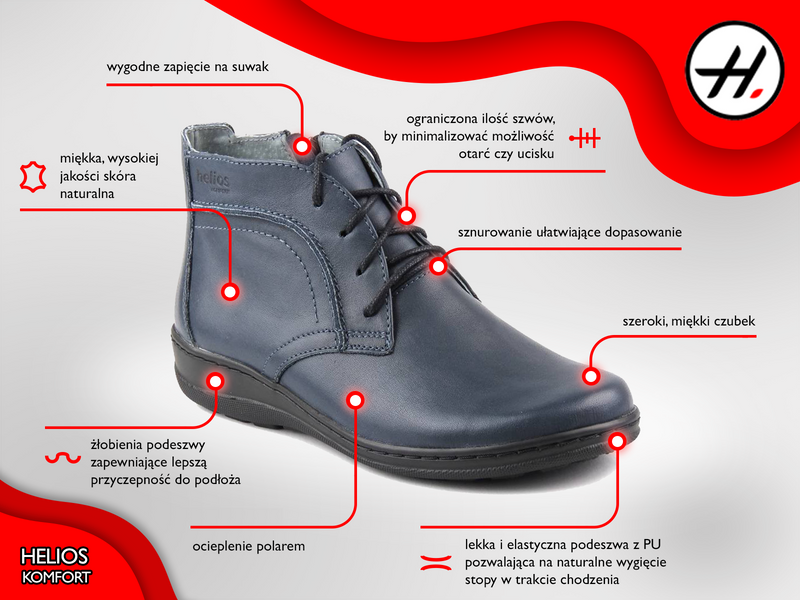 Lehké, pohodlné dámské kotníkové boty vyrobené v Polsku - HELIOS Komfort 612-2, černé