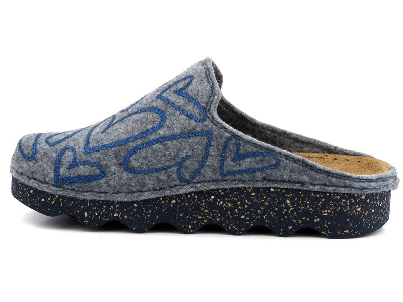 Dámské pantofle z ekologické plsti - INBLU DK-07, šedé se srdíčky