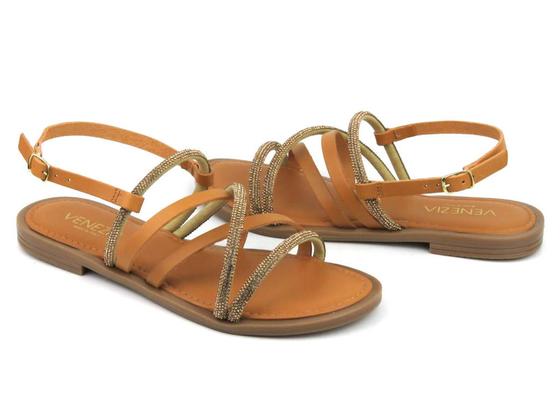Dámské sandály s lesklými pásky - VENEZIA 1660, hnědé