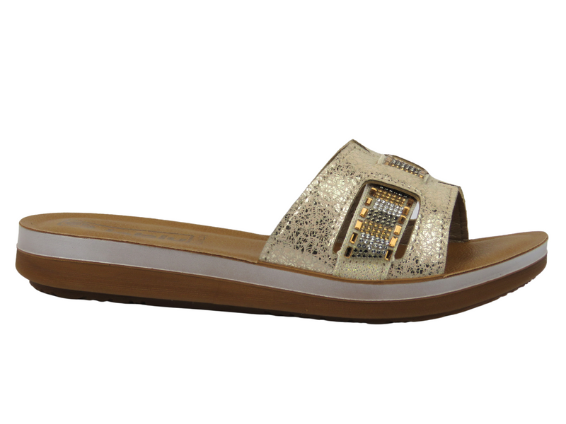 Dámské pantofle s lesklým svrškem - INBLU ZO-08, béžové