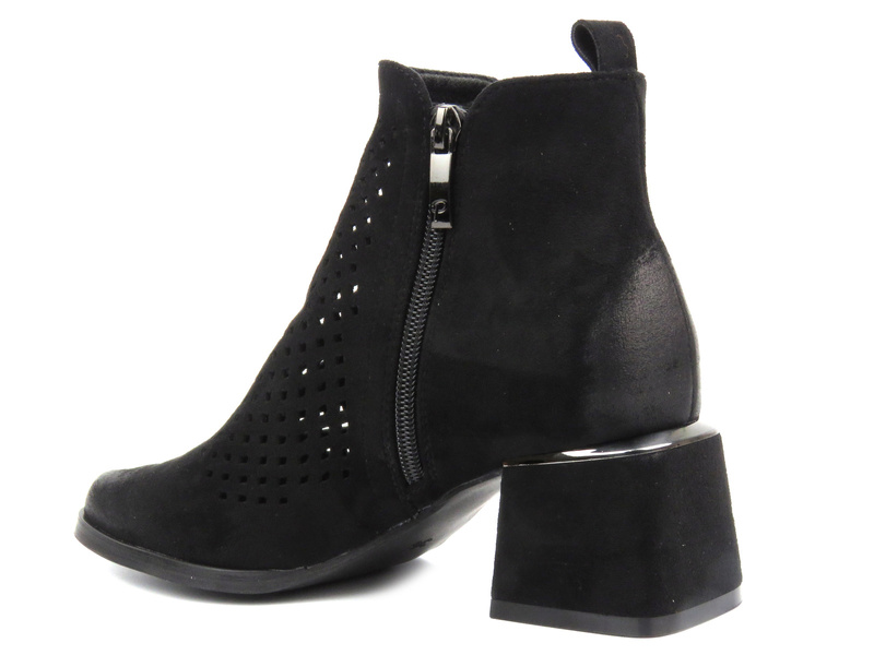 Prolamované kotníkové boty na jemném podpatku - Potocki 24-12356, černé