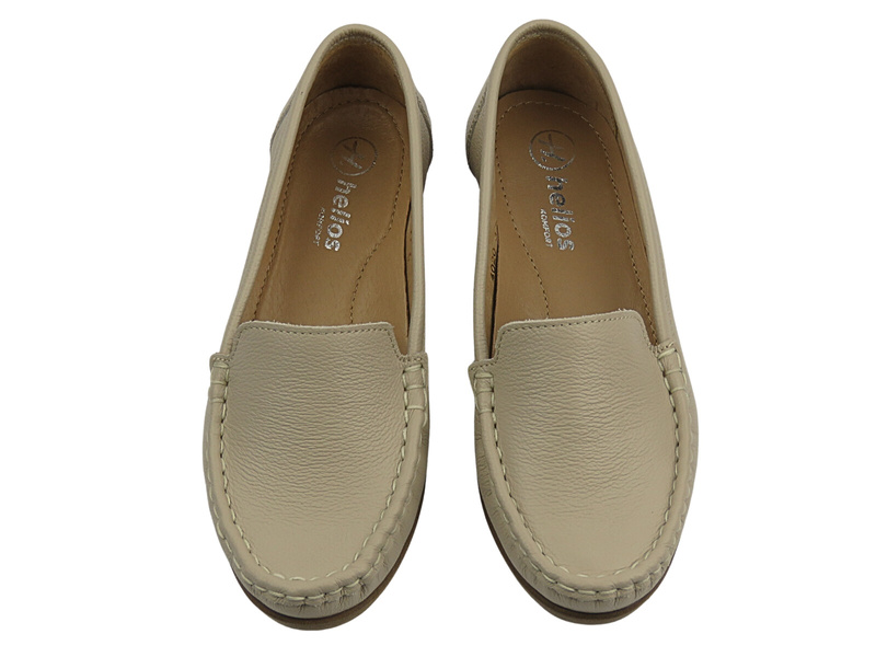 Kožené dámské mokasíny na klínku ecru Helios Komfort 4020