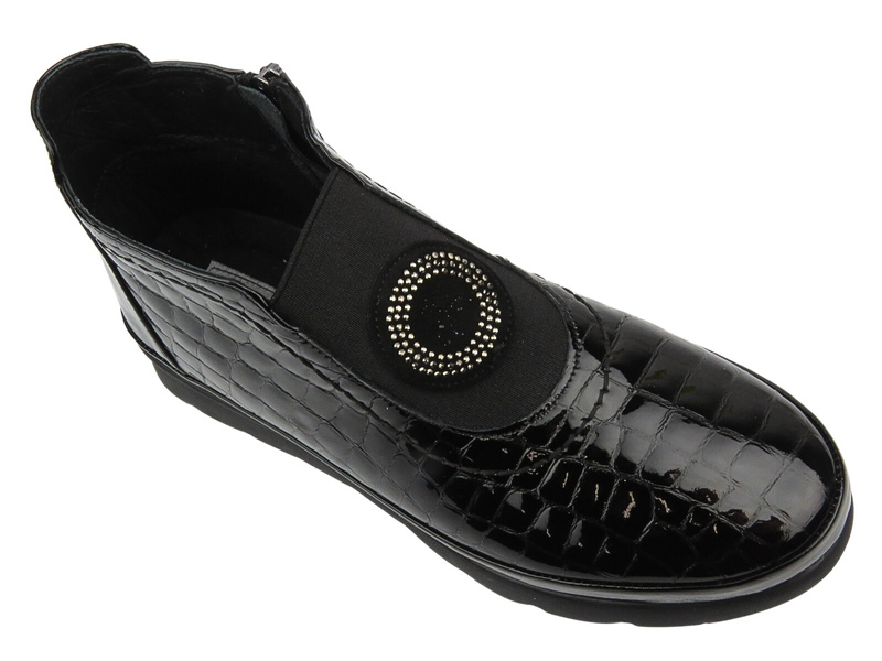 Dámské lakované kotníkové boty - VENEZIA L007CRBLOBB034, černé se zipem