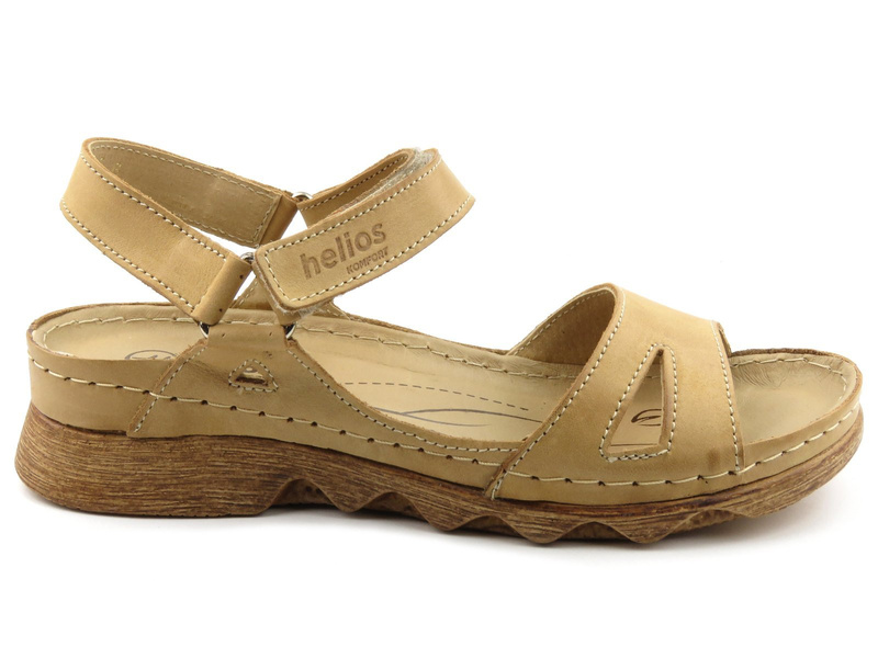 Dámské kožené sandály na platformě - HELIOS Komfort 248, světle hnědé