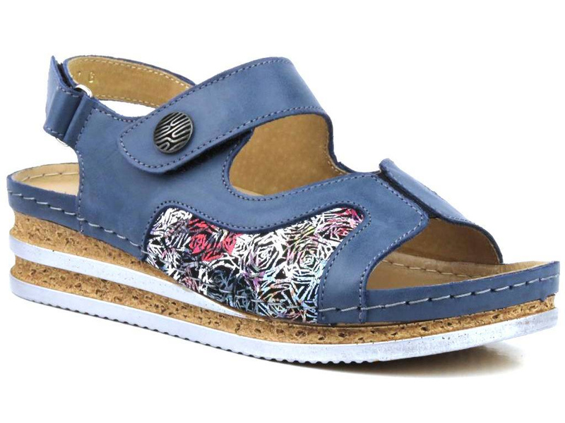 Pohodlné dámské kožené sandály - Helios Komfort 120, tmavě modrá