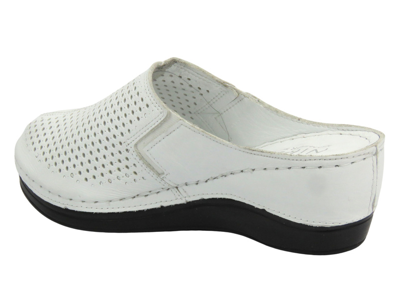 Kožené dámské žabky na klínu – Nika Komfort H-164, bílé, nazouvací