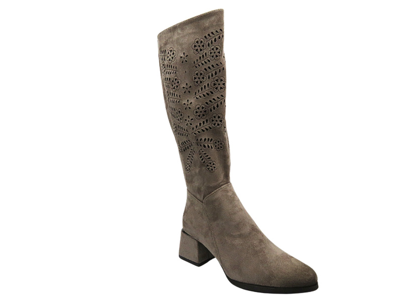 Ažurové kotníkové boty na jemném podpatku khaki Potocki 24-12506