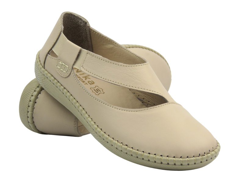 Dámské kožené polobotky béžové Nika Komfort H2030