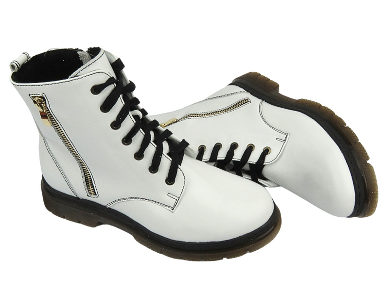 Dámská lakovaná turistická obuv - HELIOS Komfort 578-2S, bílá