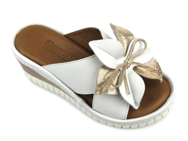 Dámské kožené sandály na klínku - Artiker 50C0504, žluté