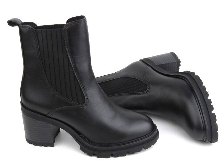 Vysoké, kožené dámské kotníkové boty - MARCO TOZZI 2-25828-41, černé