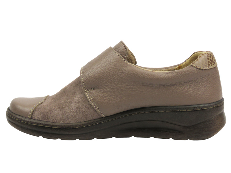 Pohodlné dámské polobotky na hallux valgus na suchý zip khaki Helios Komfort 462