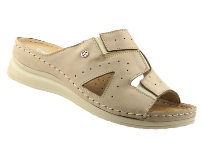Pohodlné dámské kožené pantofle Helios Komfort 166, béžové