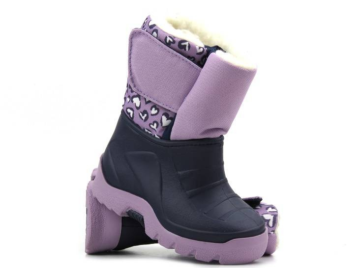 Teplé dětské sněhule na suchý zip - Manitu 120003-59, fialové se srdíčky