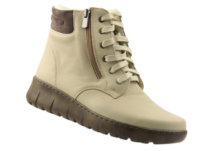 Pohodlné zateplené dámské kožené kotníkové boty Helios Komfort 5008, ecru