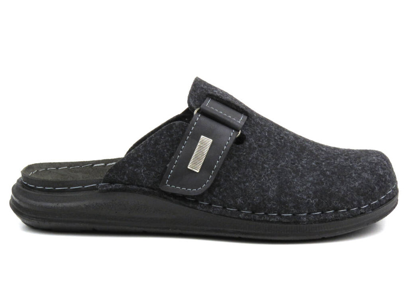 Pánské plstěné pantofle s koženou vsadkou - INBLU VE-02, tmavě šedá