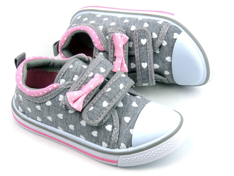 Dětské tenisky na suchý zip - American Club TEN 67/22(23) 68/22(23), šedé se srdíčky