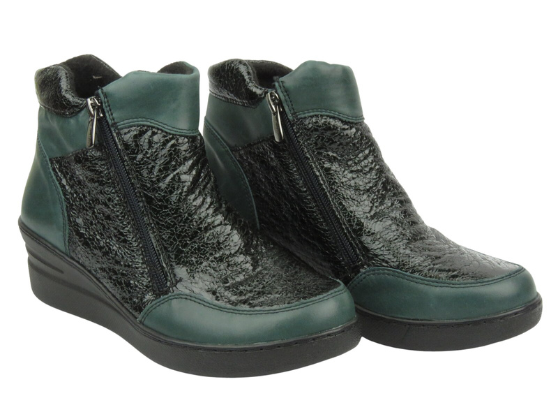 Dámské kožené kotníkové boty na zip - HELIOS Komfort 601, tmavě modrá