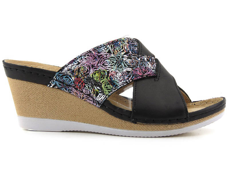 Dámské kožené sandály na klínku - HELIOS Komfort 297, černé