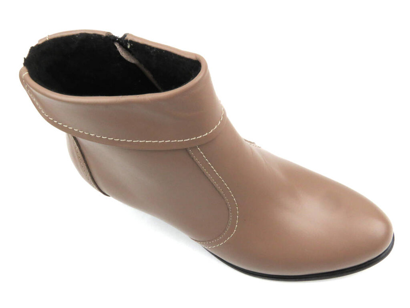 Kotníková obuv na stabilním podpatku z přírodní kůže - AGXBUT 534, béžová