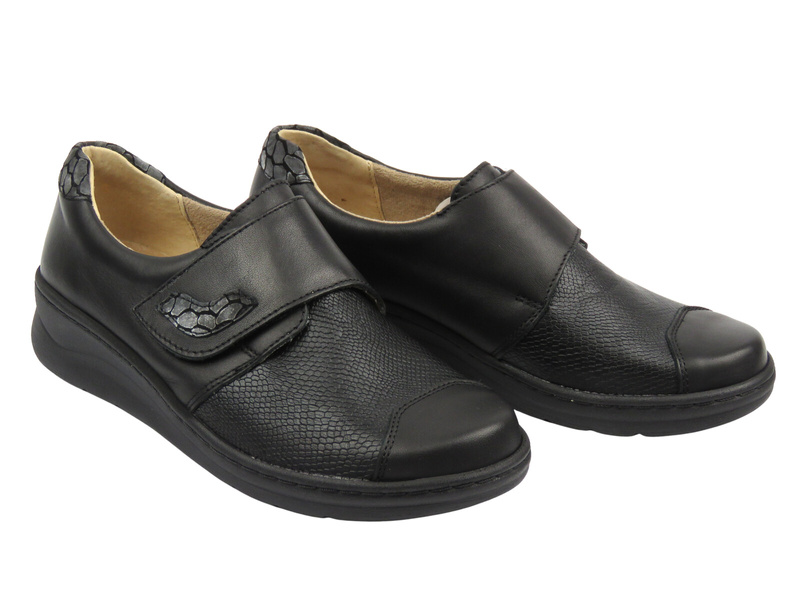 Pohodlné dámské polobotky na suchý zip pro halluxy, černé Helios Komfort 462  
