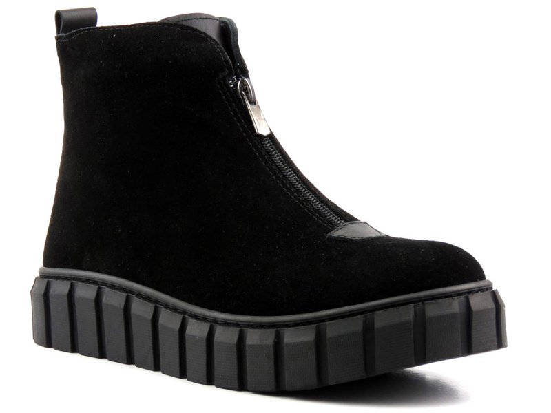Semišové ploché kotníkové boty se zipem - VENEZIA 0226657, černé