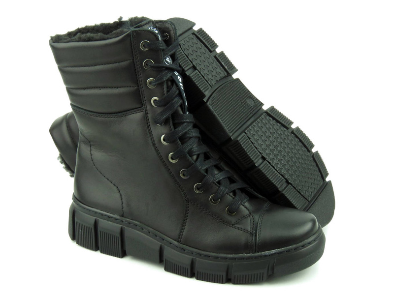 Kožené kotníkové boty, dámské pracovní s vlnou - HELIOS Komfort 611-2, černé