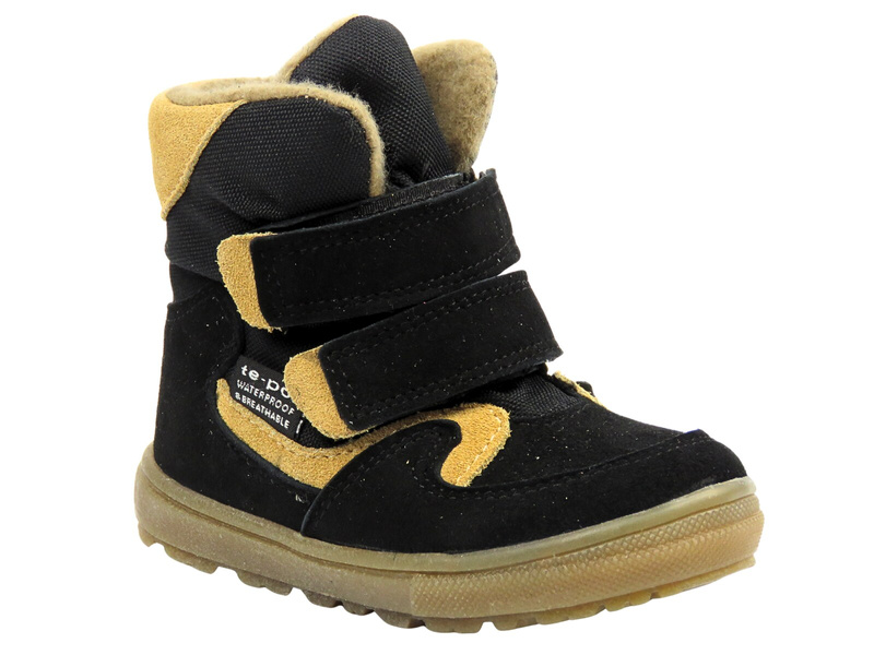 Dětské zimní boty 198 s podšívkou z ovčí vlny, černo-béžové