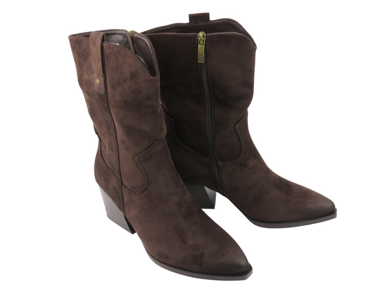 Dámské kovbojské kotníkové boty Potocki 26-12841, hnědé