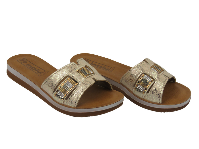 Dámské pantofle s lesklým svrškem - INBLU ZO-08, béžové