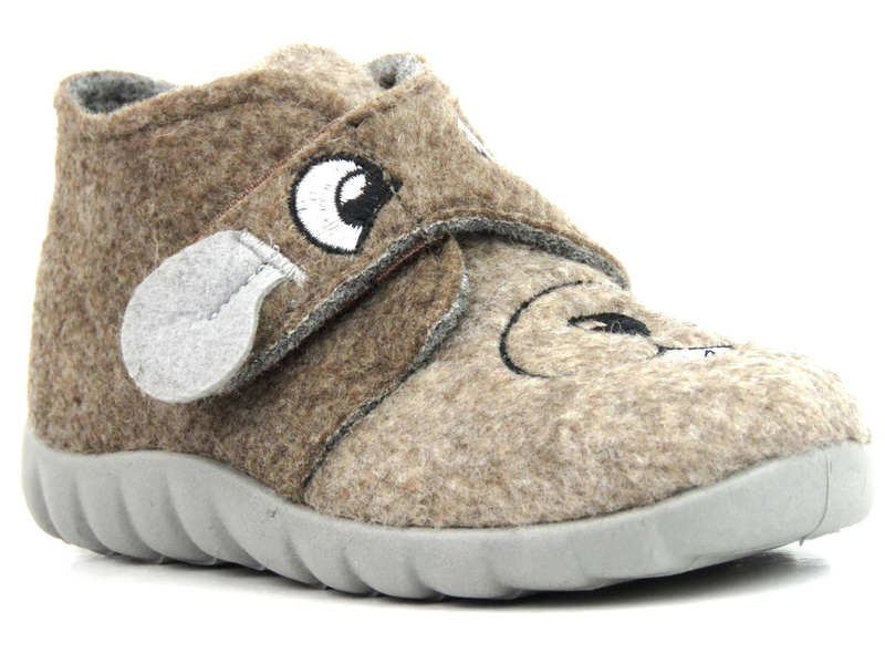 Teplé papuče, dětské boty s pejskem - BEFADO 526P119, hnědé
