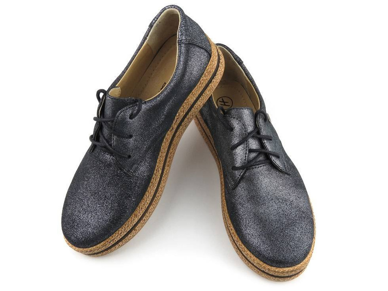 Lehké dámské boty s copánkovou podrážkou - Helios Komfort 380, černé se třpytkami