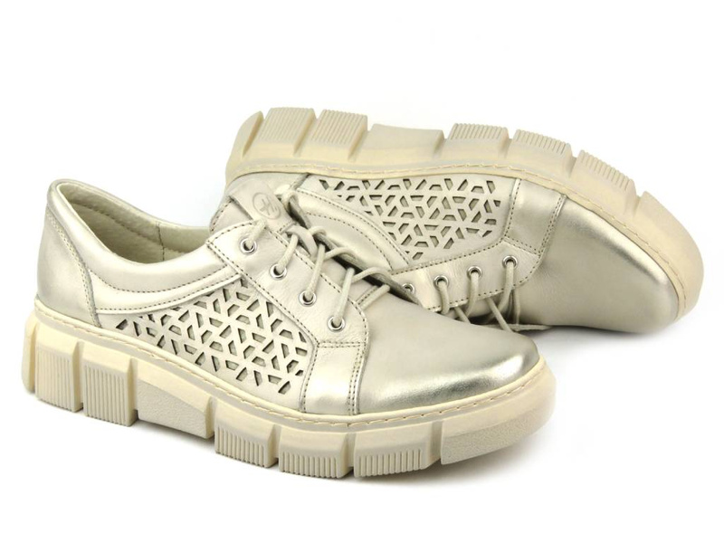 Pohodlná dámská kožená obuv - Helios Komfort 375S, zlatá