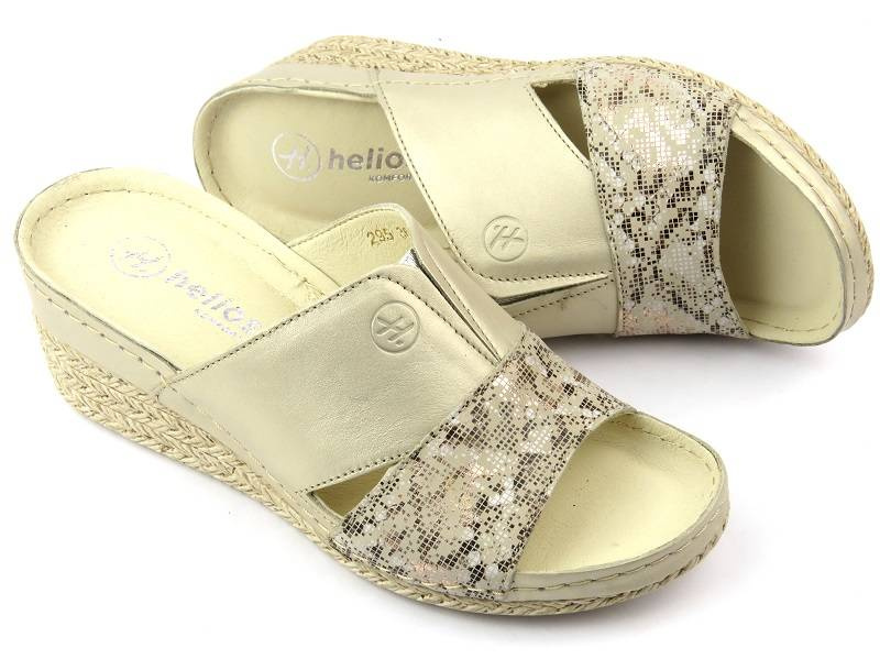 Dámské kožené sandály na klínku - HELIOS Komfort 295, zlaté