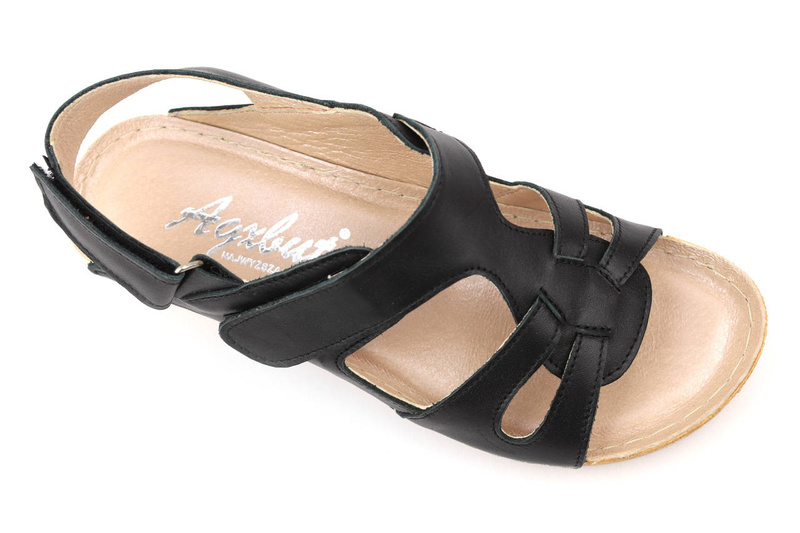 Dámské kožené sandály s měkkou stélkou - Agxbut 566, černá