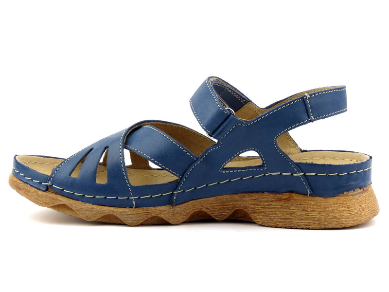 Dámské sandály s dřevěnou podrážkou - HELIOS Komfort 256, tmavě modrá
