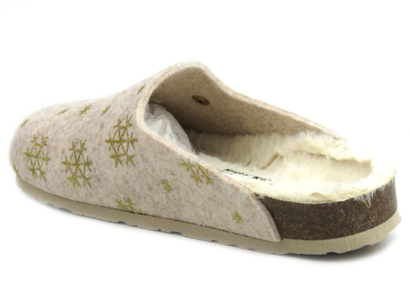 Teplé dámské pantofle s kožíškem uvnitř - GENUINS G104475, béžové a zlaté