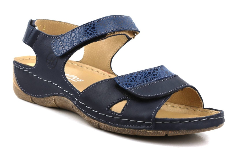 Pohodlné dámské kožené sandály - HELIOS Komfort 106, tmavě modrá