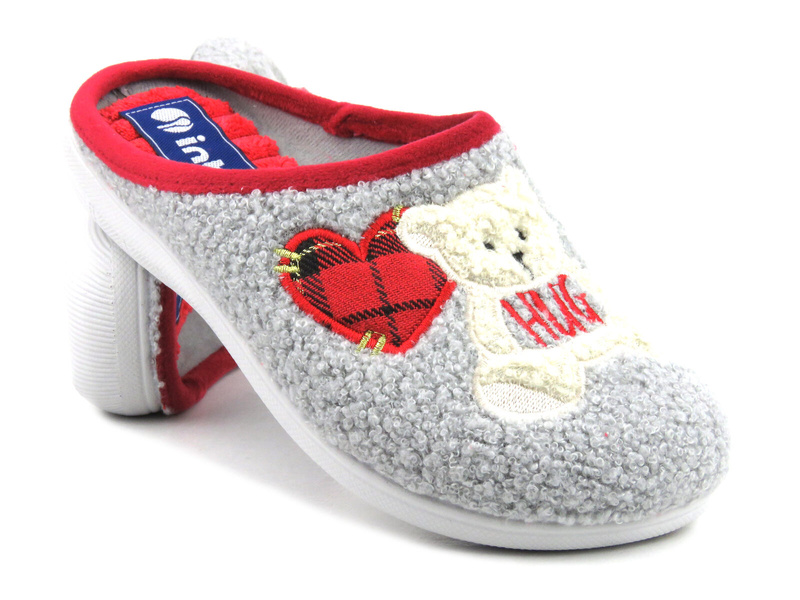 Teplé dámské pantofle, mládež - INBLU EC-95, šedé s medvídkem