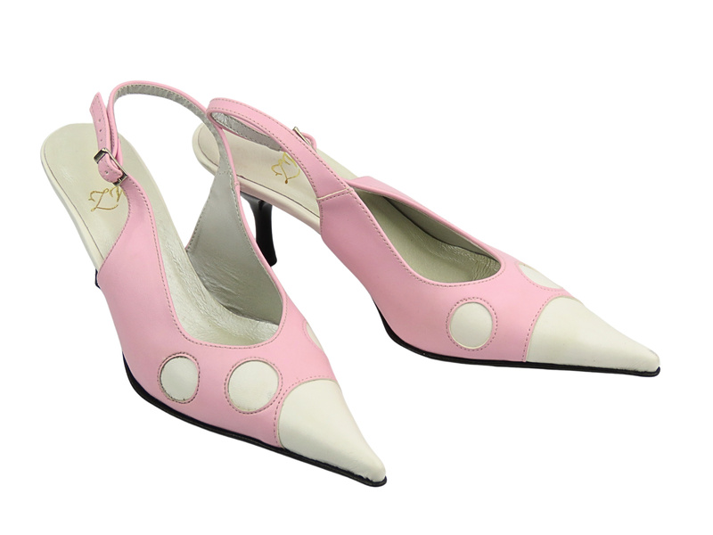 Kožené dámské lodičky bílo-růžové na podpatku Zygmunt 288