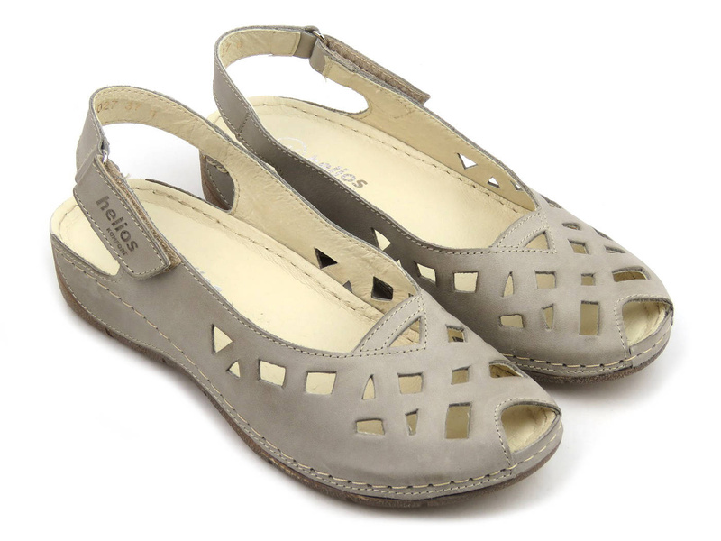 Dámské kožené sandály s výřezy - Helios Komfort 4027, šedé
