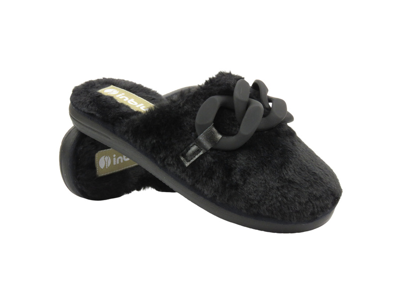 Dámské kožešinové pantofle s řetízkem - INBLU EK-06, šedé