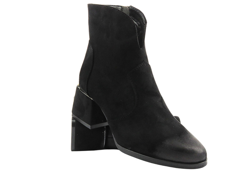 Prolamované kotníkové boty na jemném podpatku - Potocki 24-12356, černé