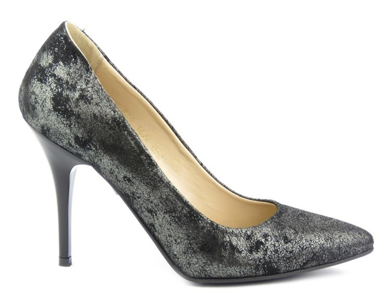 Elegantní lodičky na úzkém podpatku - Kati 1474, černé se stříbrnou