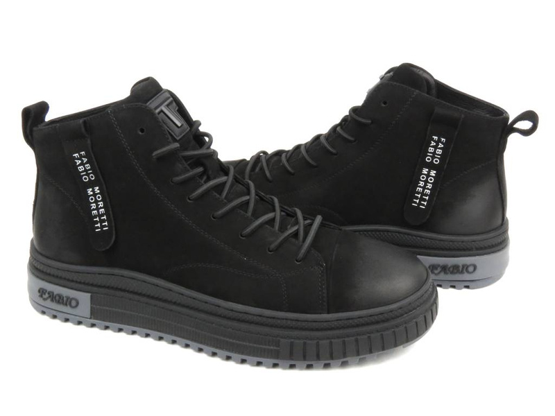 Kožené tenisky, pánské kotníkové boty - Fabio Moretti N2735-1-1, černé