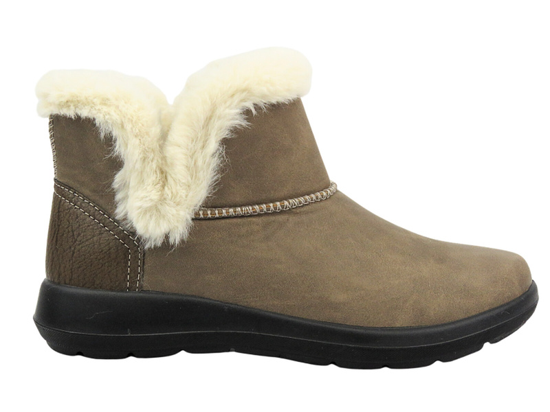 Dámské kozačky s ozdobným kožíškem - Inblu WG-60 Brown - nazouvací